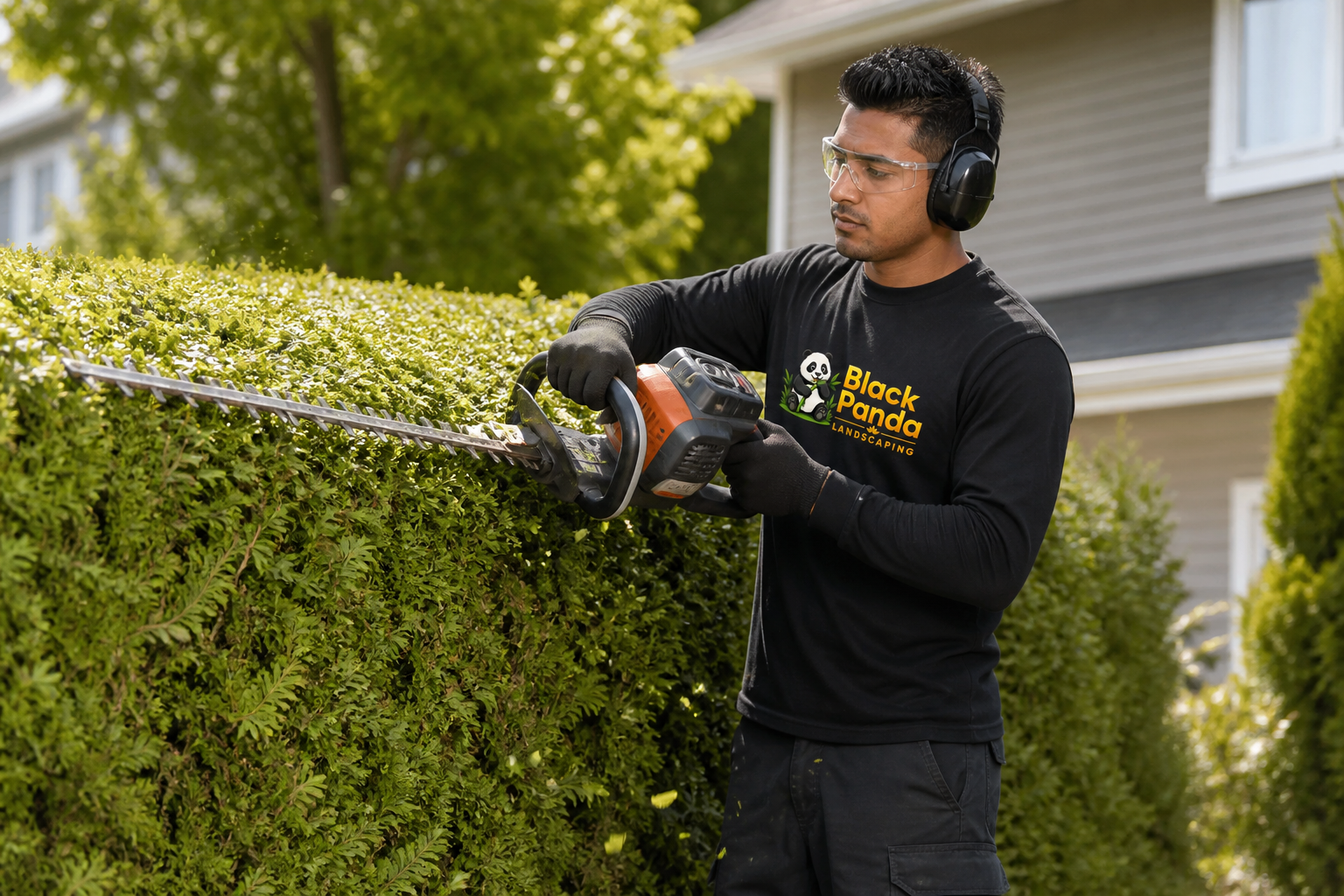 Black Panda Landscaping crew in branded gear