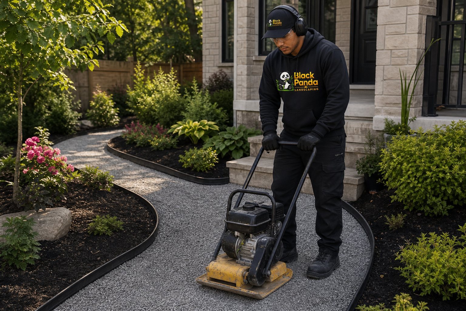 Natural stone rock pathway installation